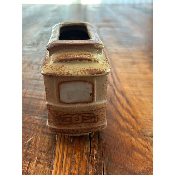 Vintage Ceramic San Francisco Cable Car Planter Brown/White Textured - Picture 2 of 11